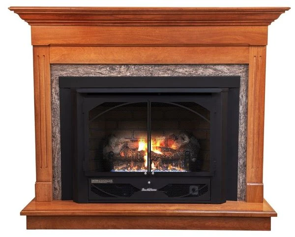 Buck Stove Classic Corner Fireplace Mantel With Model 384 Vent Free Gas Heating Stove 3 Buck Stove Classic Corner Fireplace Mantel With Model 384 Vent Free Gas Heating Stove