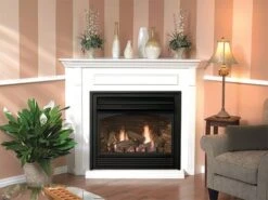 Empire Corner Cabinet Mantel With Base And 26 Inch Vail Vent Free Gas Fireplace- Millivolt Pilot