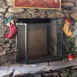 Minuteman 58 Inch Graphite Twisted Rope Folding Screen With Flat Top -Fireplace Specialty Store minuteman 58 inch graphite twisted rope folding screen with flat top 24