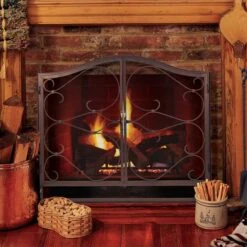 Pilgrim Burnished Iron Gate Arched Fireplace Screen With Doors -Fireplace Specialty Store pilgrim burnished iron gate arched fireplace screen with doors 49