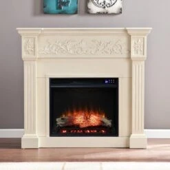 SEI 44 Inch Calvert Electric Fireplace With Decorative Carved Mantel -Fireplace Specialty Store sei 44 inch calvert electric fireplace with carved mantel 102
