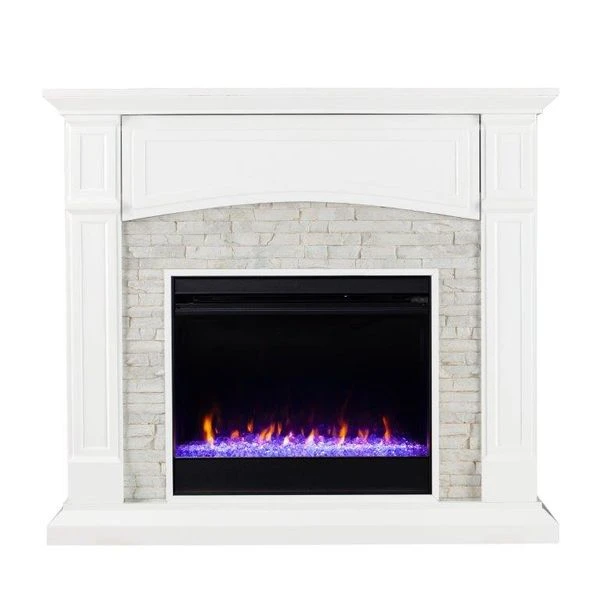 SEI 46 Inch Seneca Color Changing Electric Fireplace With Faux Stone Surround 3 SEI 46 Inch Seneca Color Changing Electric Fireplace With Faux Stone Surround