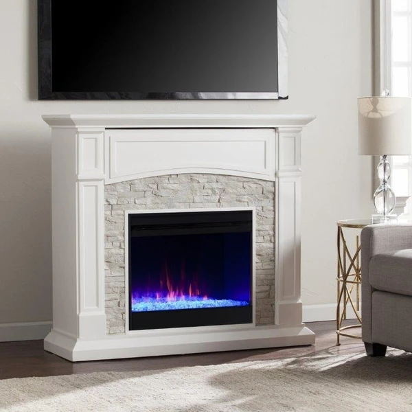 SEI 46 Inch Seneca Color Changing Electric Fireplace With Faux Stone Surround 6 SEI 46 Inch Seneca Color Changing Electric Fireplace With Faux Stone Surround - Image 4