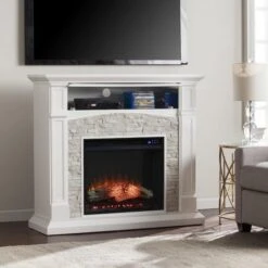 SEI 46 Inch Seneca Electric Fireplace With Faux Stone Surround -Fireplace Specialty Store sei 46 inch seneca electric fireplace with faux stone surround 63