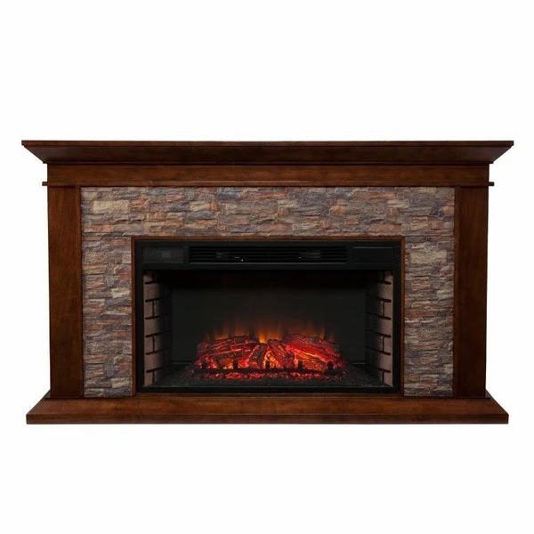 SEI 60 Inch Canyon Heights Electric Fireplace With Faux Stacked Stone Mantel 4 SEI 60 Inch Canyon Heights Electric Fireplace With Faux Stacked Stone Mantel - Image 2