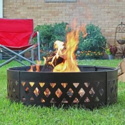 Sunnydaze 36 Inch Black Steel Crossweave Cutout Portable Outdoor Wood Burning Fire Pit Ring -Fireplace Specialty Store sunnydaze 36 inch black steel crossweave cutout portable outdoor wood burning fire pit ring 9