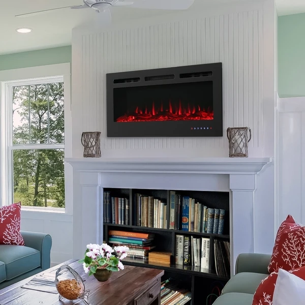 Sunnydaze 40 Inch Black Modern Flame Indoor Wall-Mounted Or Recessed LED Electric Fireplace 4 Sunnydaze 40 Inch Black Modern Flame Indoor Wall-Mounted Or Recessed LED Electric Fireplace - Image 2