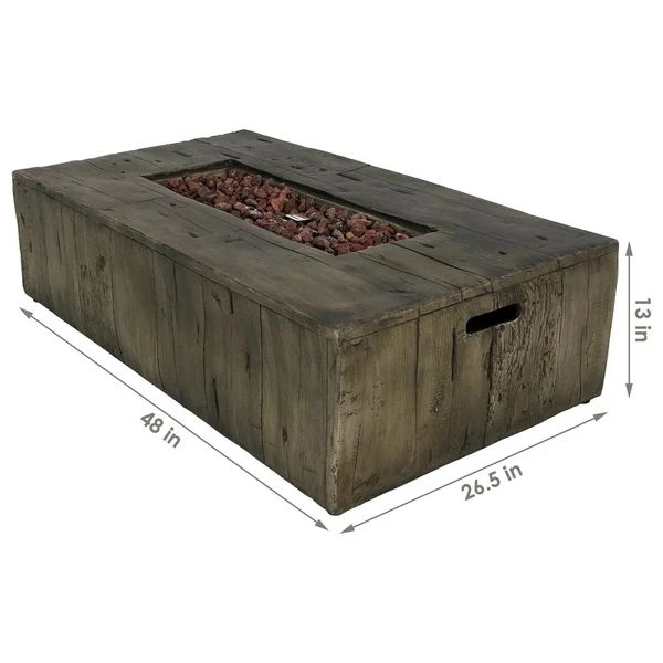 Sunnydaze 48 Inch Rustic Faux Wood Propane Fire Pit Table - Manual Ignition 4 Sunnydaze 48 Inch Rustic Faux Wood Propane Fire Pit Table - Manual Ignition - Image 2